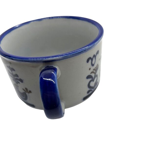 Soup Mug Bowl Handle Primitive Birds Made in Japan Vintage Stoneware Blue Heart - Picture 9 of 16